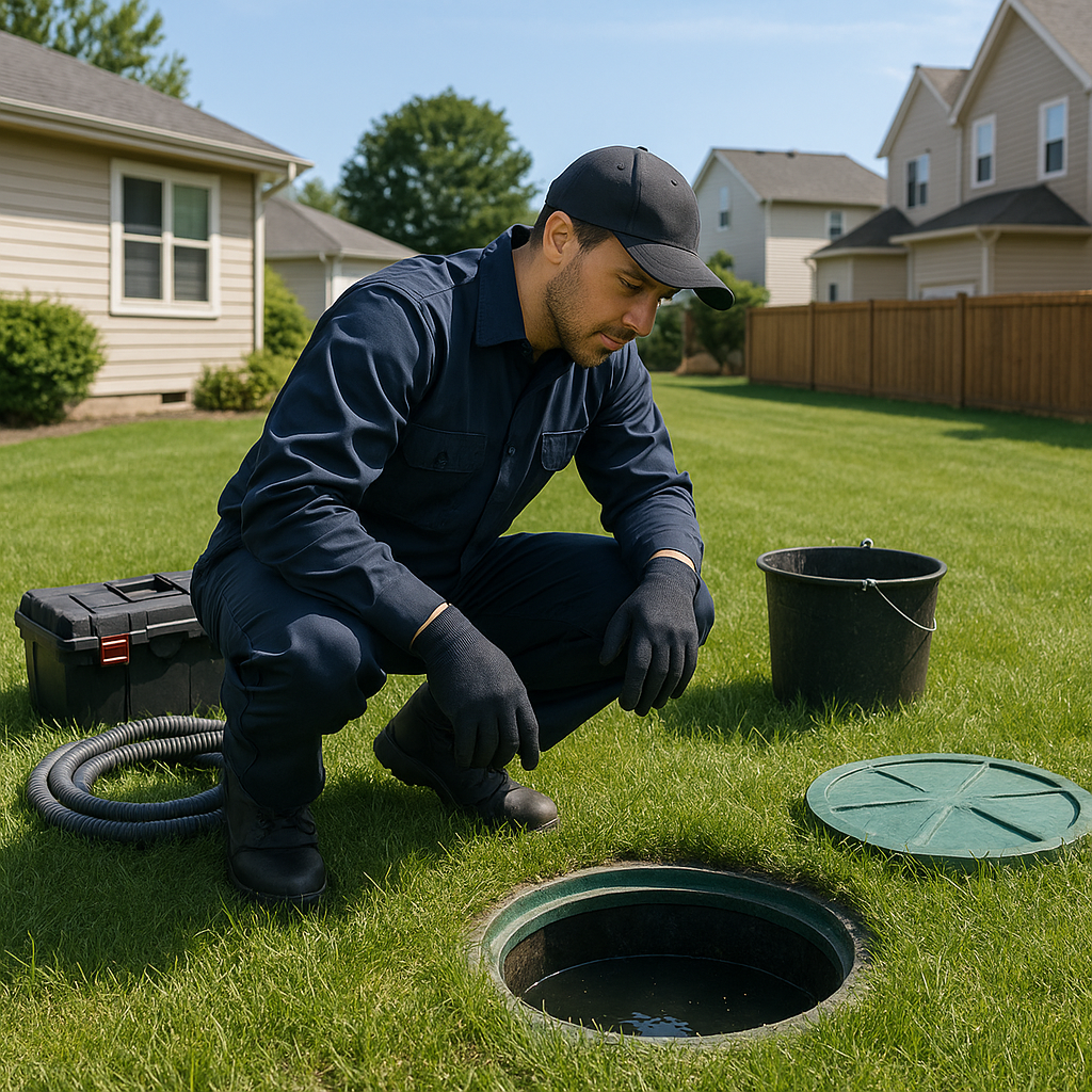 Septic technician inspecting system at a McKinney home